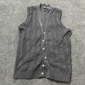 Vintage Bill Blass Sweater Vest Mens Medium Blue Button Cotton Knit Textured